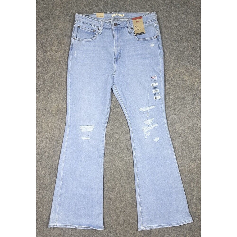 Levi’s 726 Flare Jeans Women’s 32 Light Blue High Rise Denim Distressed Short